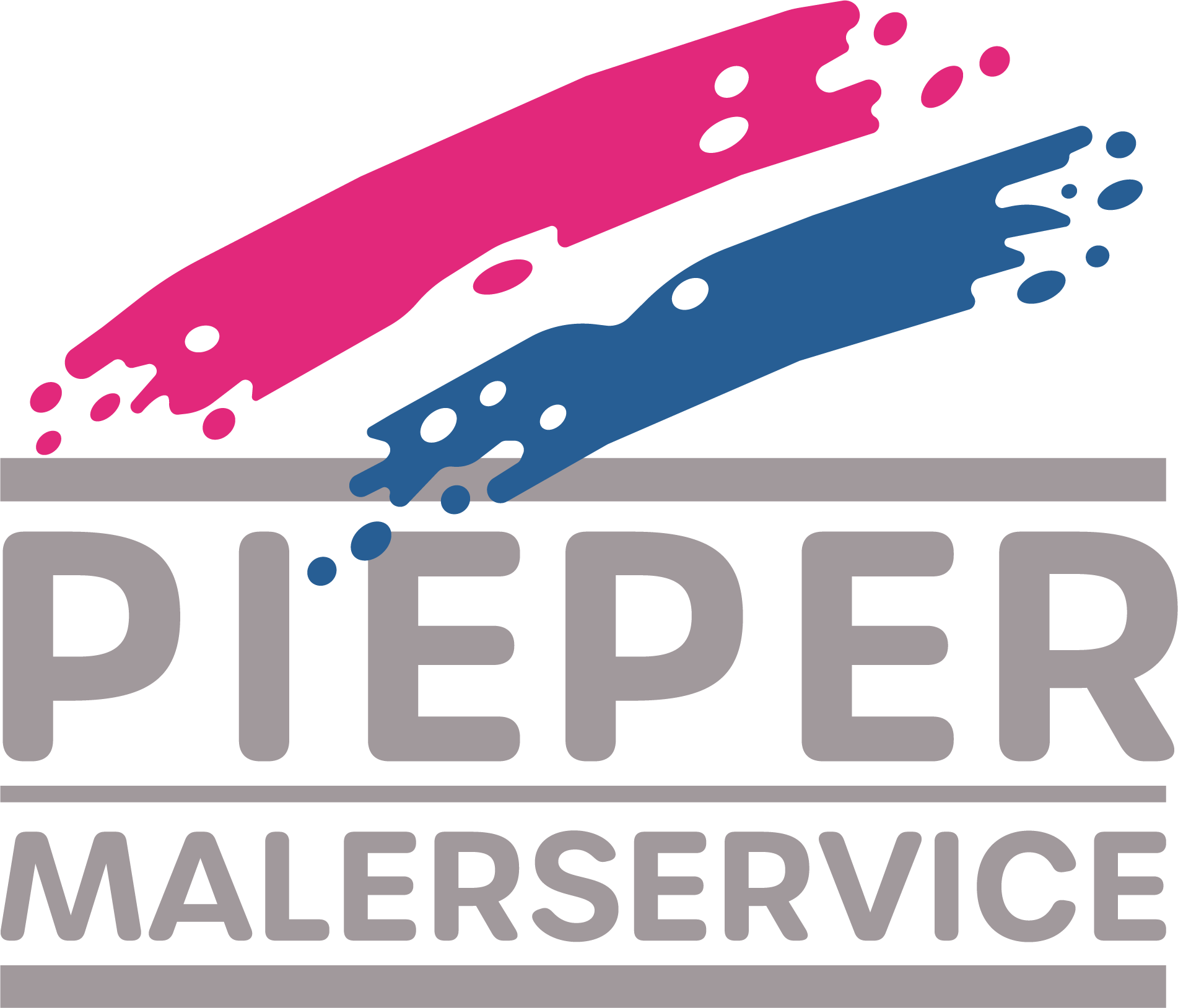 Logo von Pieper Malerservice mit Pinselstrichen in Magenta und Blau und Schriftzug in Grau.